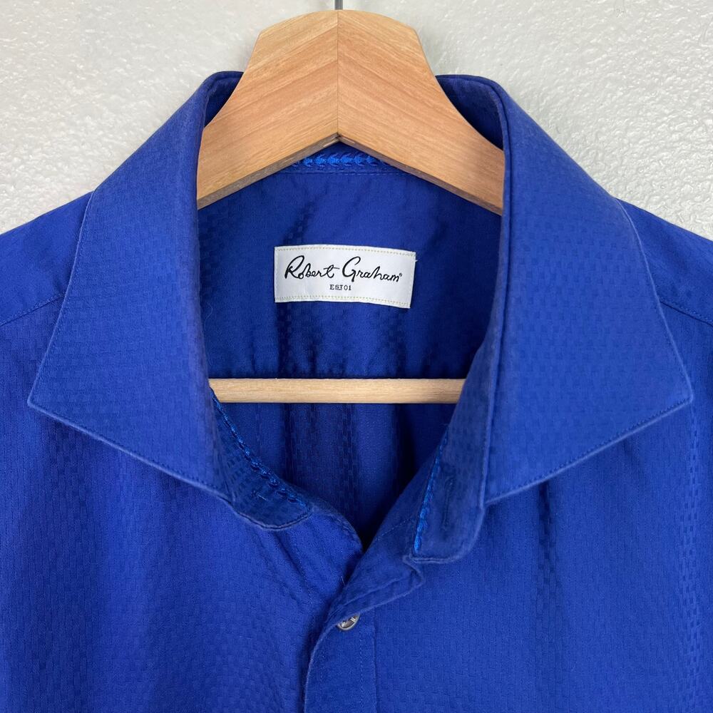 Robert Graham Shirt Mens 42 (Large) Neck 16.5 Button Up Blue Textured Cotton - Picture 2 of 12